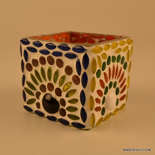 Handcrafted Blue & White Mosaic Glass Vintage - Handmade Art & Collectible, Antique Imitation Style, Polished Finish, Unique Gift Choice