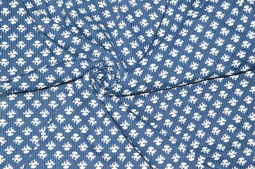 Blue Small Flower Printed Dressmaking Running Fabric