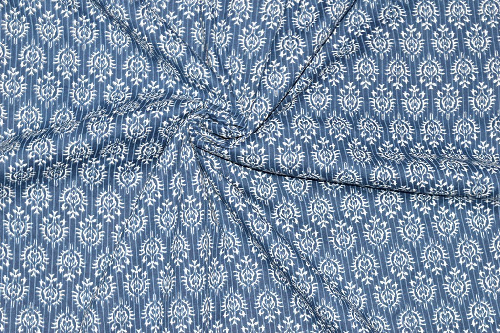 Blue Small Flower Printed Dressmaking Running Fabric