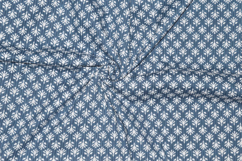 Blue Small Flower Printed Dressmaking Running Fabric