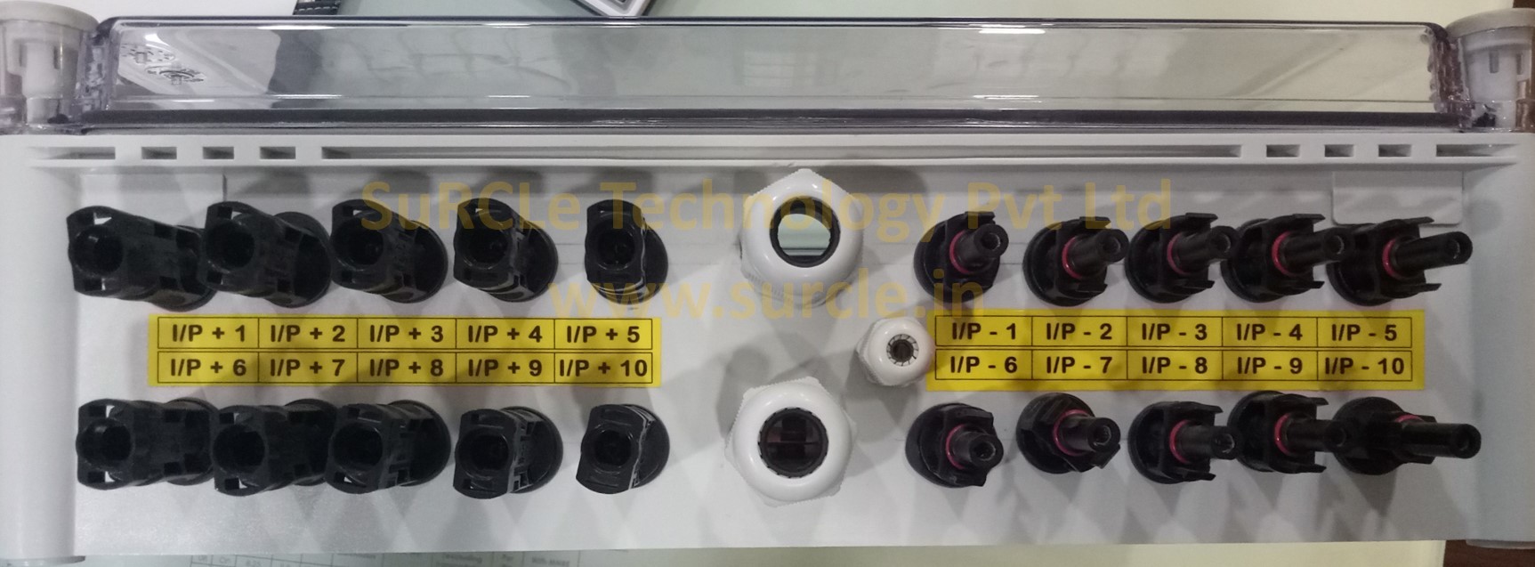 Surcle Solar On-grid 10 In 1 Out Dcdb - Xlpe Material, 280x280x130 Mm Dimensions, 1000v Maximum Pv Voltage, 10a Maximum Pv Current Per String, Ip67 Waterproof Protection, 20 Sets Of 15a Fuse, Dc Spd For Surge Protection