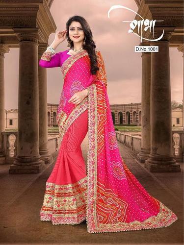 मल्टी डिज़ाइनर बंधनी प्रिंटेड साड़ी