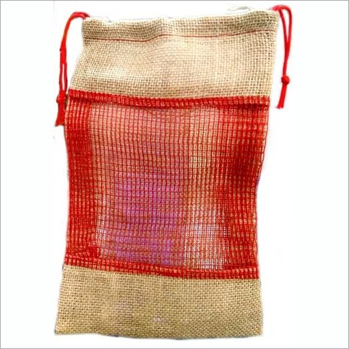 Jute Pouch - Jute & Nylon, 7.5''(w) x 12.5''(h), Natural & Red | Light Weight, Customizable Color, Design, Logo, and Size