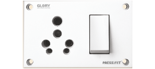 Pressfit Glory Combined Switch Socket - 16 Amp, White Plastic, With Shutter | 3-in-1 Electrical Fitting