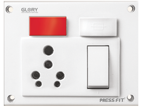 Pressfit Glory Combined Socket - 5-in-1 Design, 16 Amp Rating, White Plastic Material, Non-Shuttered