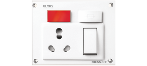 Pressfit Glory 5-in-1 Universal Socket - 16 Amp, White Plastic Finish | Equipped with Socket Shutter, Ideal for All Plug Tops