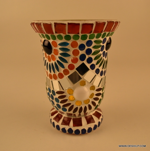 Mosaic Glass Decor T Light Holder - Glass Material, Stylish Modern Arts Design | Handmade Craftsmanship, Unique Polished Finish, Ideal For Home And Commercial Decor
