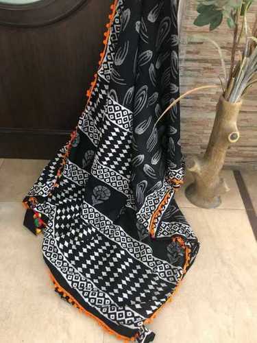 ब्लैक कॉटन मलमल साड़ी