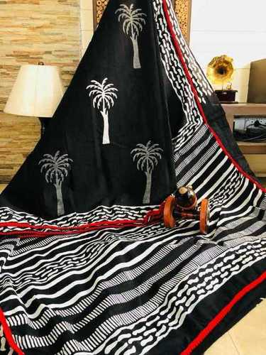 ब्लैक कॉटन मुलमुल साड़ी