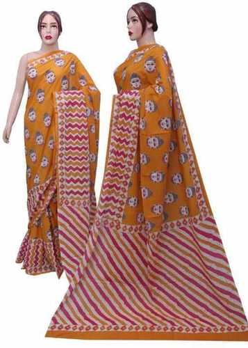 ऑरेंज कॉटन प्रिंटेड साड़ियां