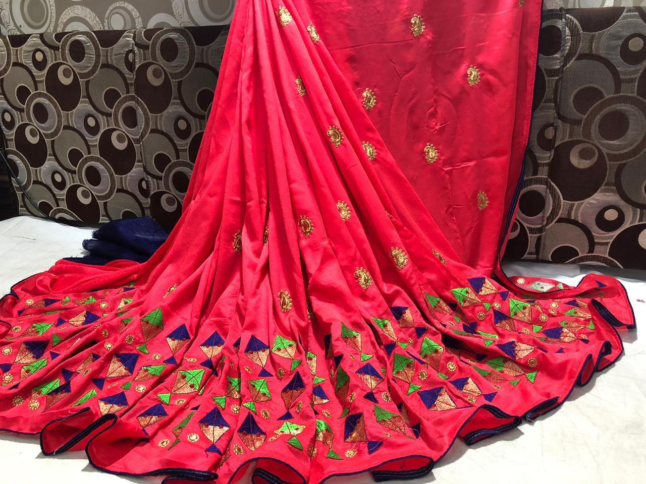 Multi Heavy Embroidered Banglori Silk Designer Saree