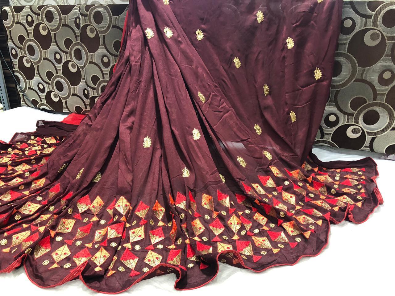 Multi Heavy Embroidered Banglori Silk Designer Saree