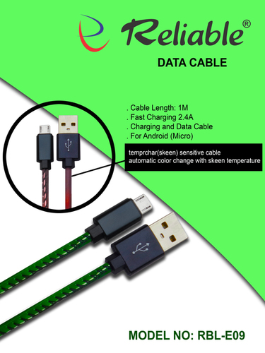 Data Cable - Plastic and Rubber Body, Green and Black Color Design