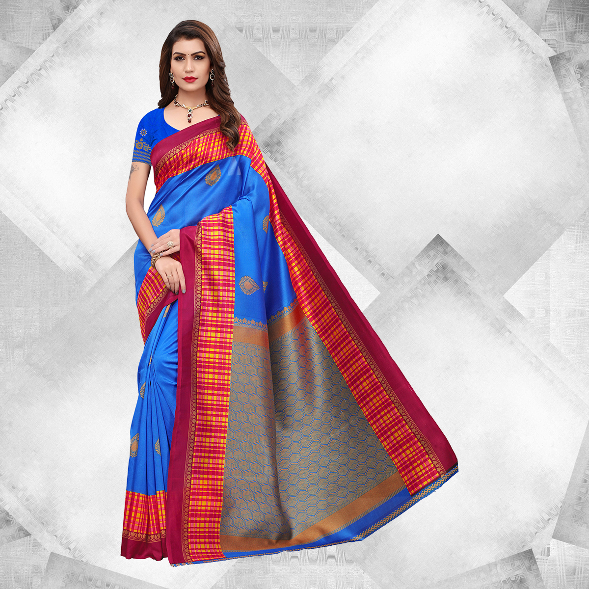 Abstract Printed Mysore Silk Saree - Art Silk Fabric, Matching Blouse Piece | Elegant Printed Pattern