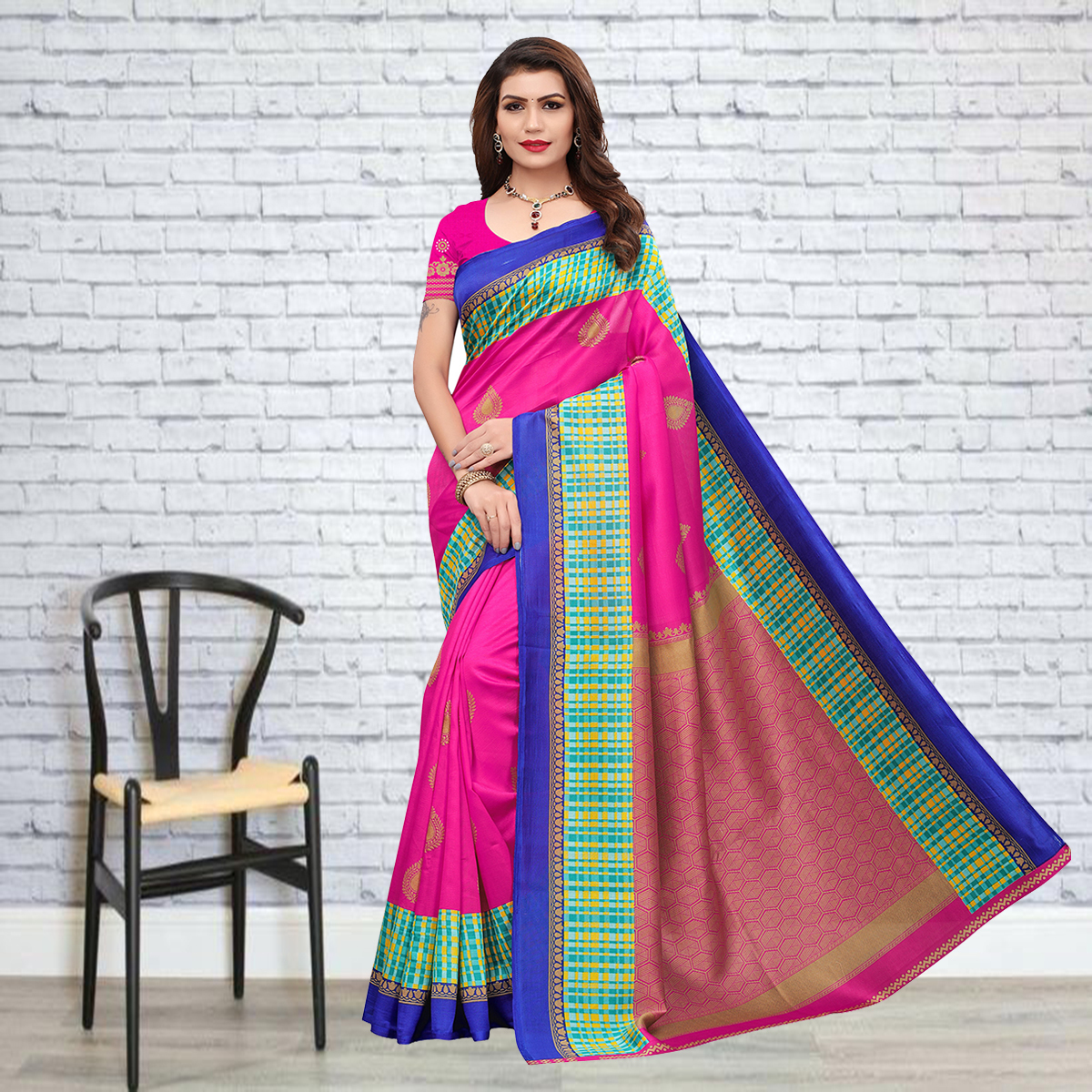 Abstract Printed Mysore Silk Saree - Art Silk Fabric, Matching Blouse Piece | Elegant Printed Pattern
