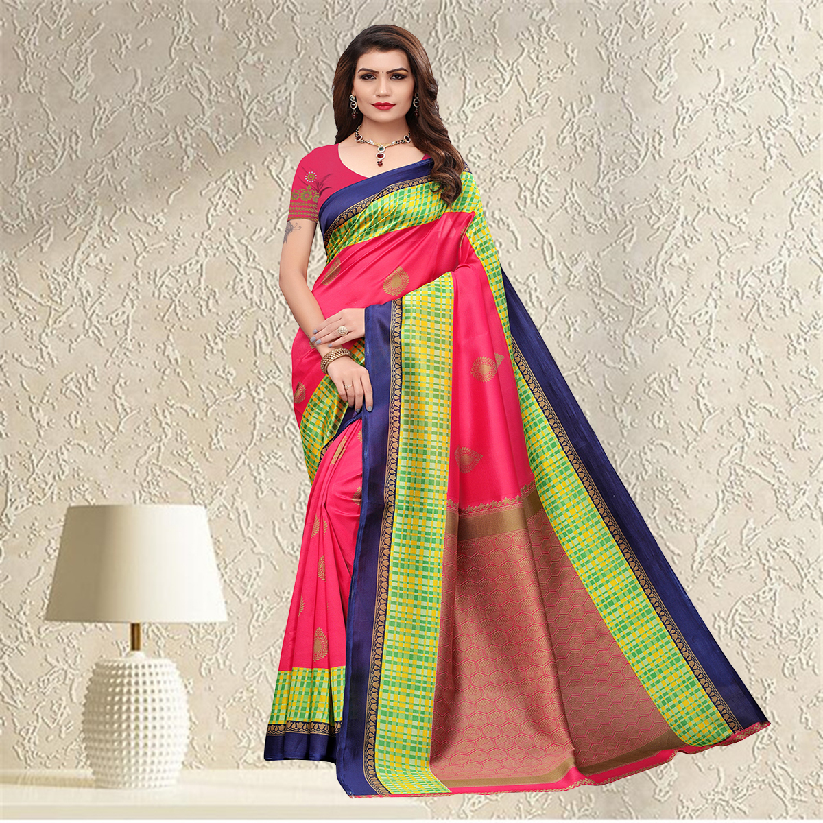 Abstract Printed Mysore Silk Saree - Art Silk Fabric, Matching Blouse Piece | Elegant Printed Pattern