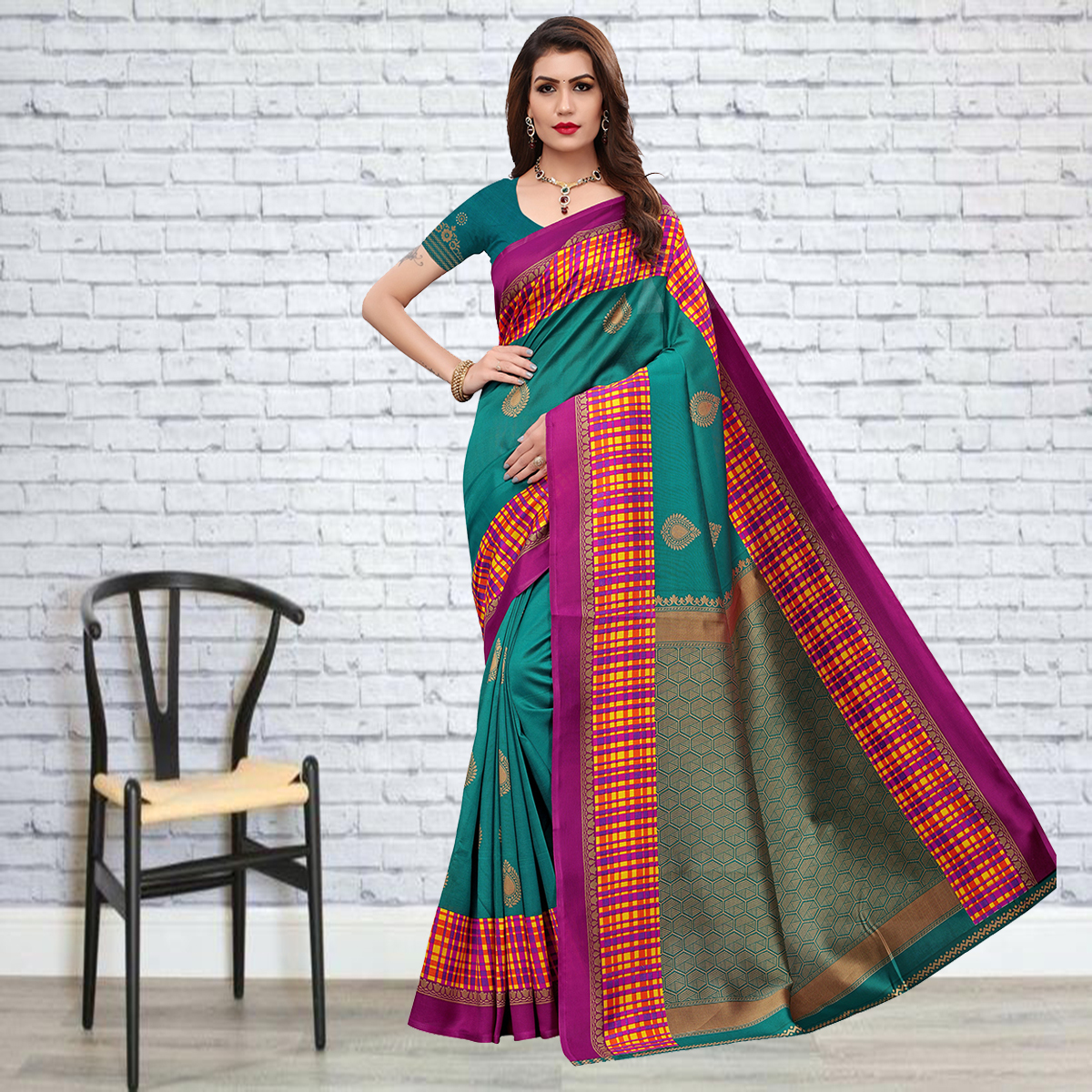Abstract Printed Mysore Silk Saree - Art Silk Fabric, Matching Blouse Piece | Elegant Printed Pattern