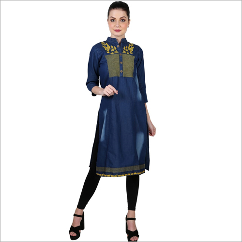 Ladies Embroidered Denim Kurti