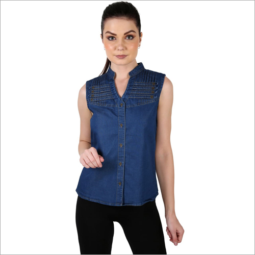 Ladies Plain Sleeveless Denim Top