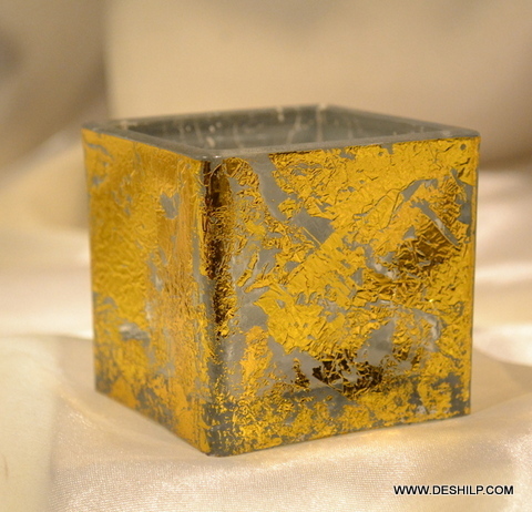 टी लाइट होल्डर स्क्वायर ग्लास सिल्वर कैंडल वोटिव