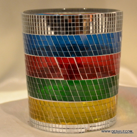 Glass Mosaic Multi Color Candle Holders Beautiful Set