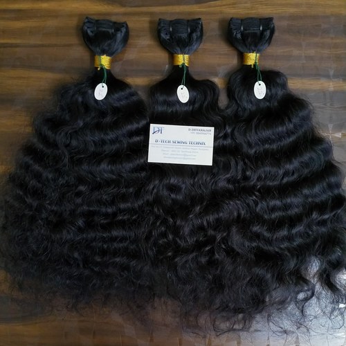 Curly Raw Indian Hair Weft Extension - 10-40 Inch, Black Color | Tangle Free, No Shedding, Natural Look, Long Lasting Shine
