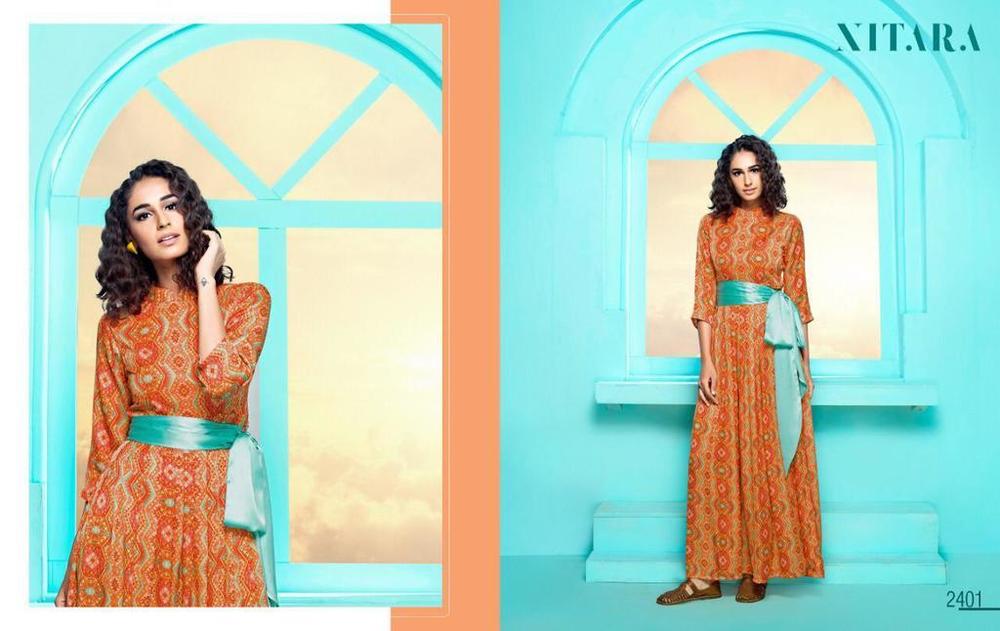 Peach Georgette Printed Kurtis