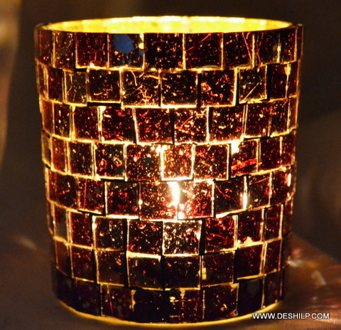 ग्लास मोज़ेक डेकोर कैंडल होल्डर