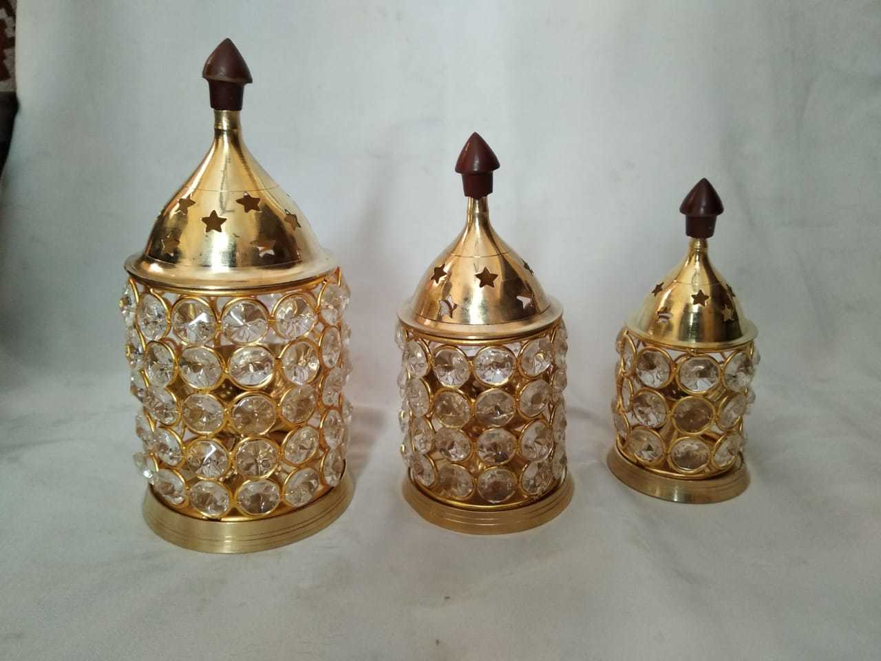 Akhand Deep - Brass & Crystal | Decorative Lamp For Homes & Temples, Round & Oval Design, Golden Color, Ideal For Gifting & Home Decor