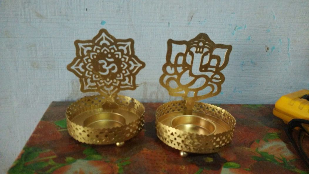 Akhand Deep - Brass & Crystal | Decorative Lamp For Homes & Temples, Round & Oval Design, Golden Color, Ideal For Gifting & Home Decor