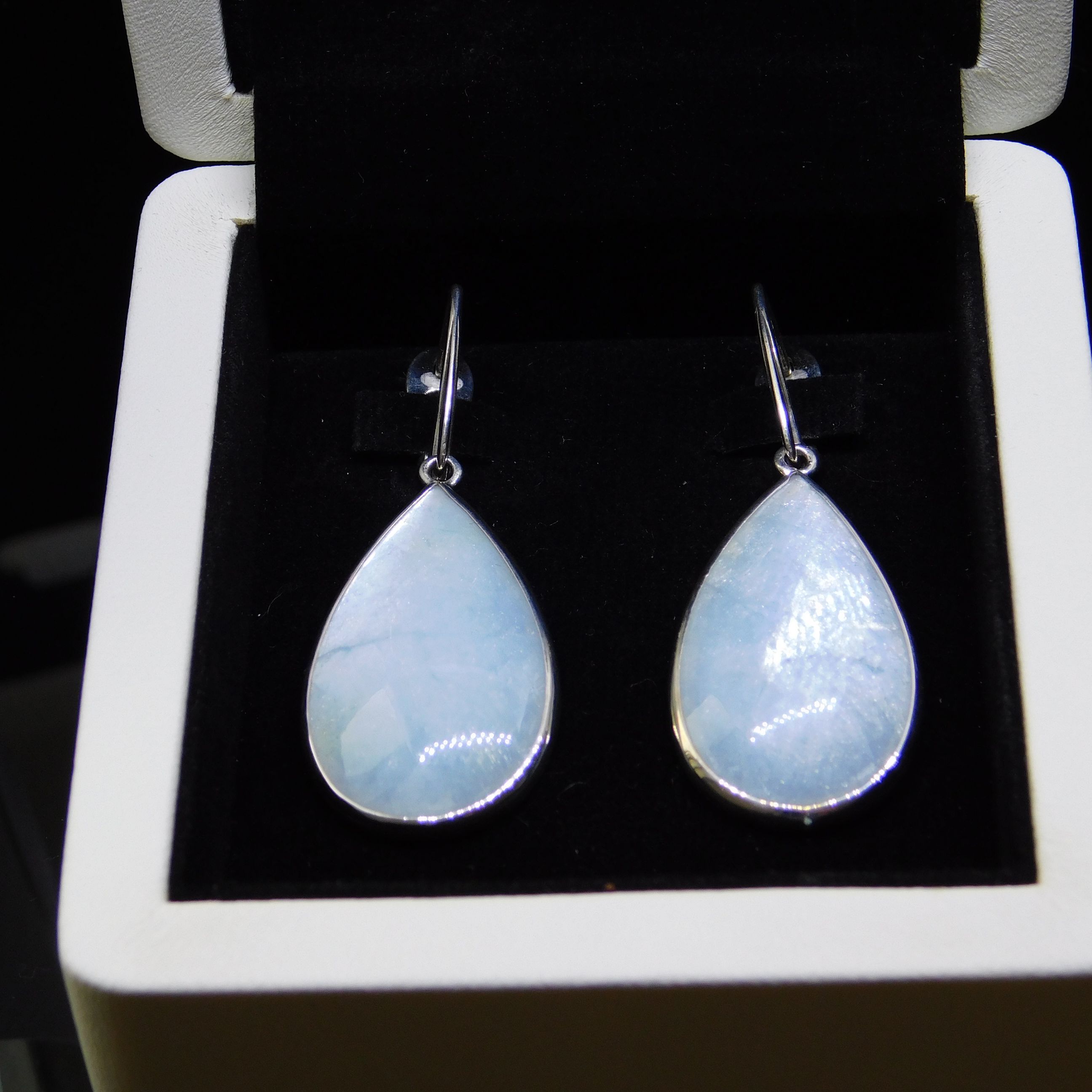 Light Blue Silver Earrings With Aquamarine
