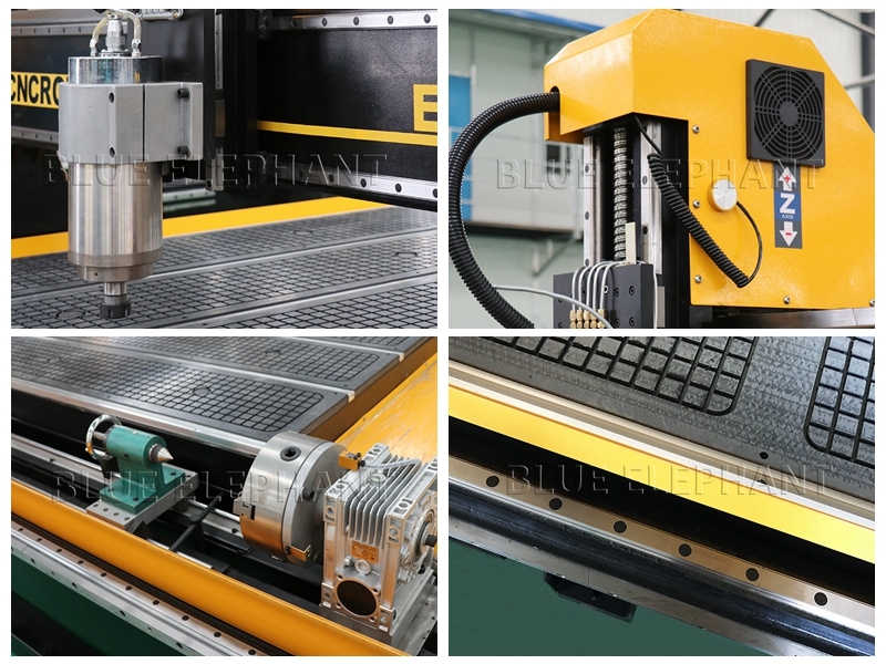 Vacuum Cleaning System Blue Elephant 1325 Cnc Router 4 Axis Machine With Water Cooling Used For Furniture Manufacturing