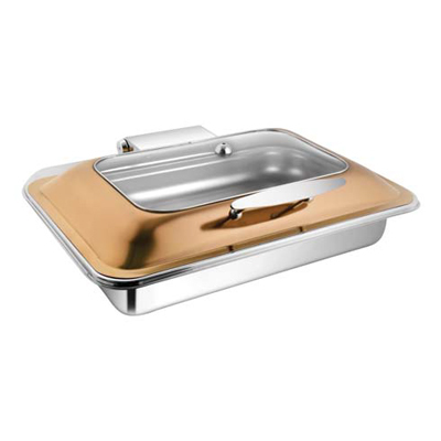 Rectangular Rose Gold Rect. Glass Lid Chafer
