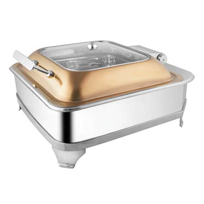 Square Rose Gold Glass Lid Chafer With E.E.& Frame