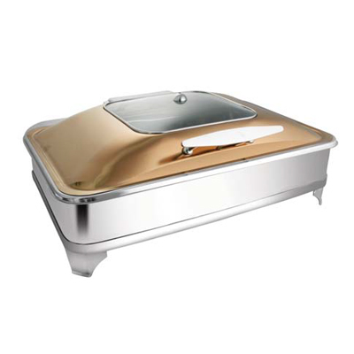Rectangular Rose Gold Sq. Glass Chafer With E.E. & Frame