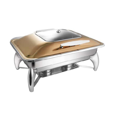 Rectangular Rose Gold Sq. Glass Lid Chafer With Smart Legs