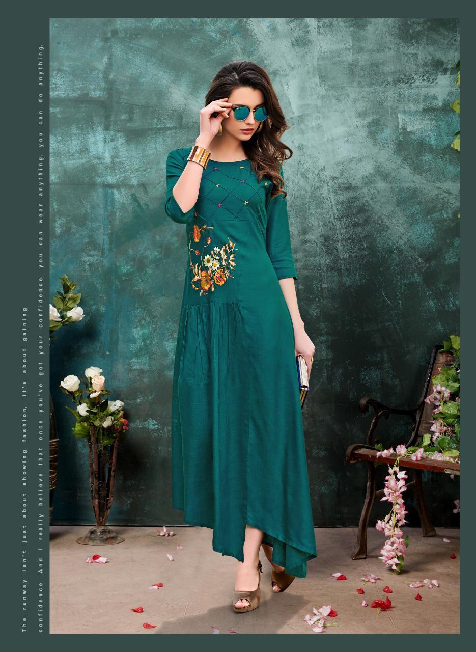 Embroiderd Shivasuki Looks Long Designer Rayon Kurtis