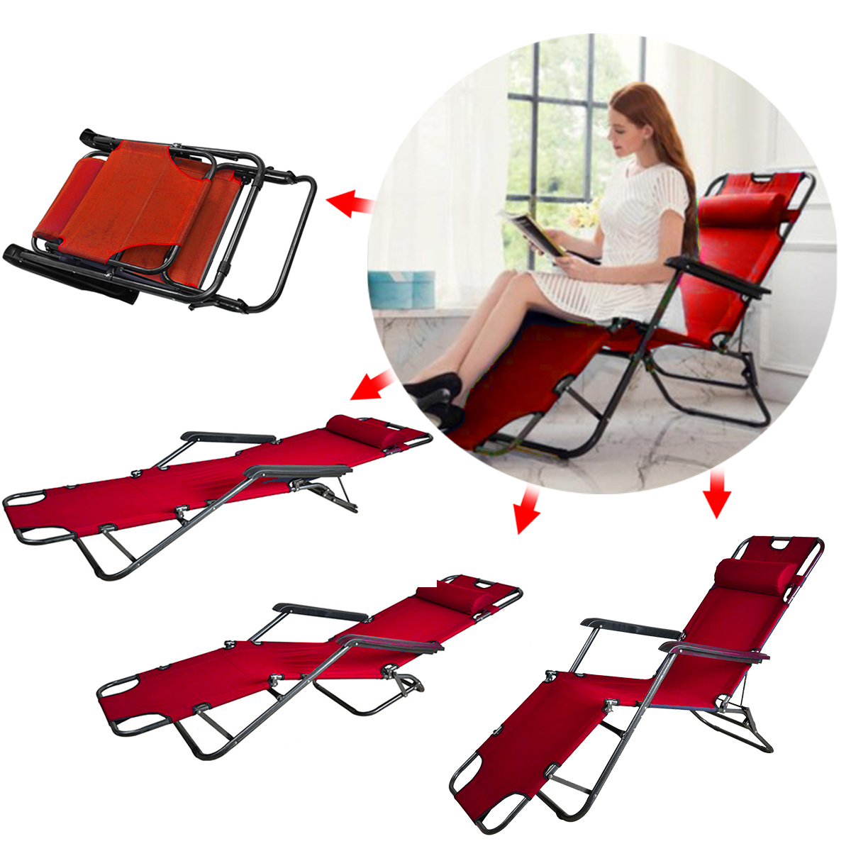 Red Comfortable Easy Folding Reclining Chair