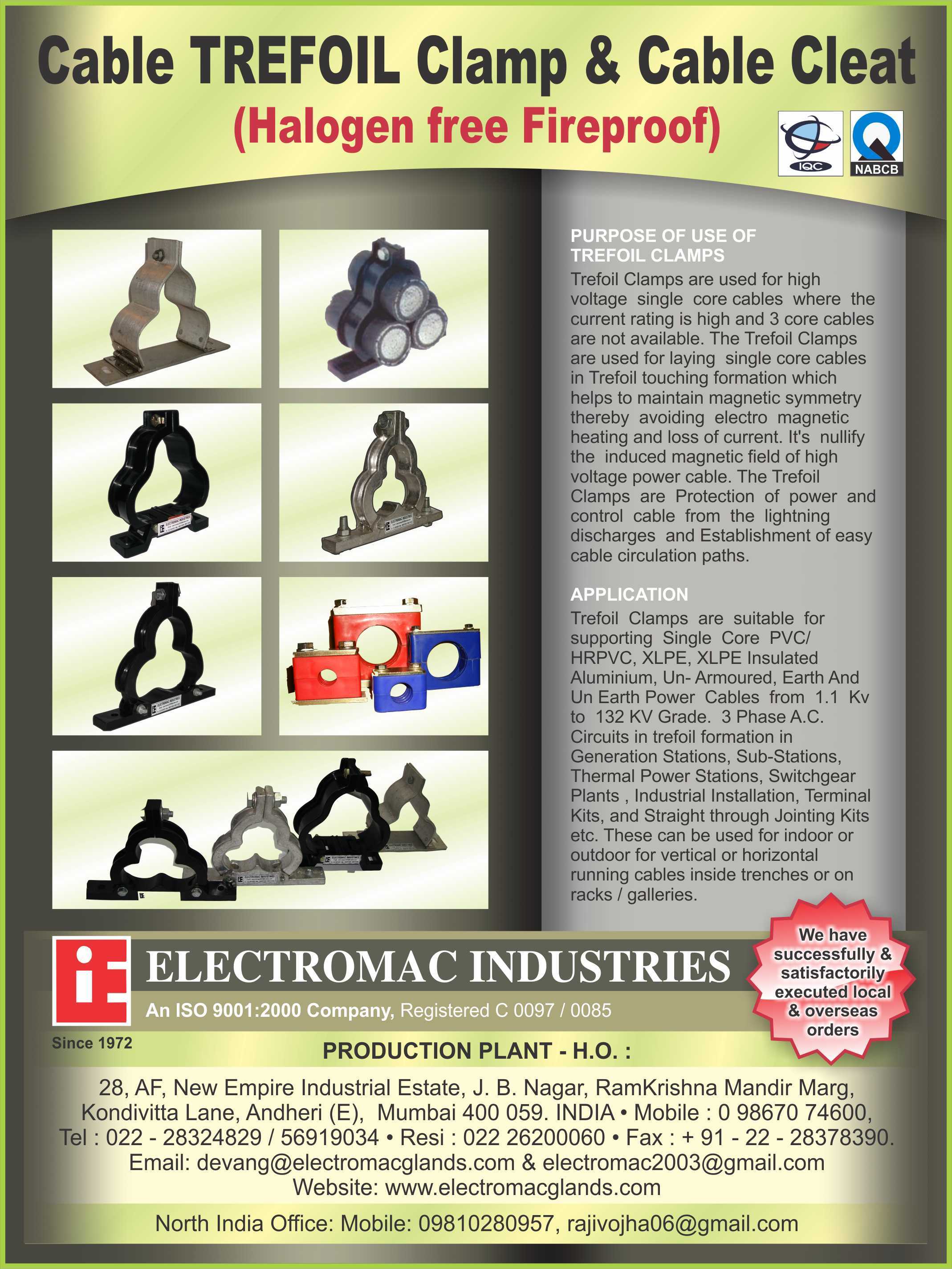 Aluminum Strip Trefoil Clamp - Molded Frp, Nylon & Pvc Materials | High Voltage Cable Protection, Maintains Magnetic Symmetry