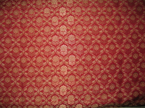 Designer Brocades Fabrics - Silk Blend 44 Inches Red, Shuttle Woven, Soft Texture, Fine Finish