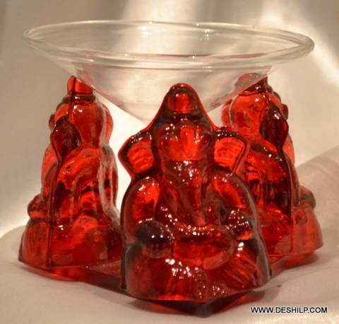 Red Glass Ganesha Idol With T Light Candle
