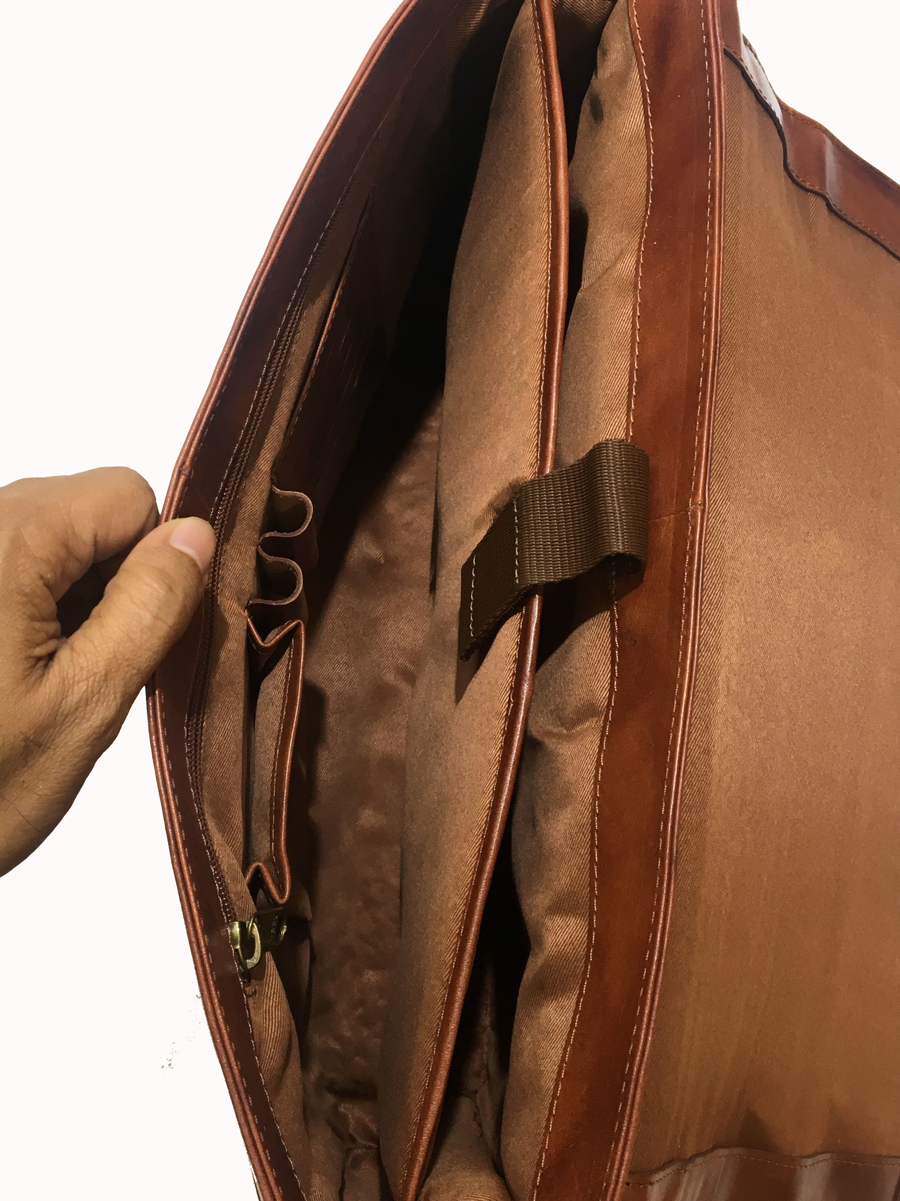 Leather Briefcase - Vegetable Tanned Leather, 15x12x5 Inches, Brown | Durable, Classic Style, Spacious Interior, Comfortable Carry, Organized Compartments