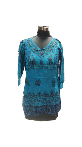 Blue Girls Rayon Stonewash Top