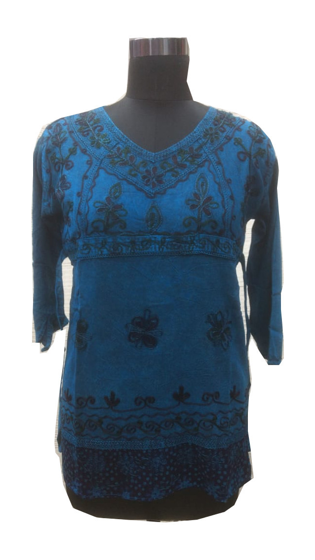 Blue Girls Rayon Stonewash Top