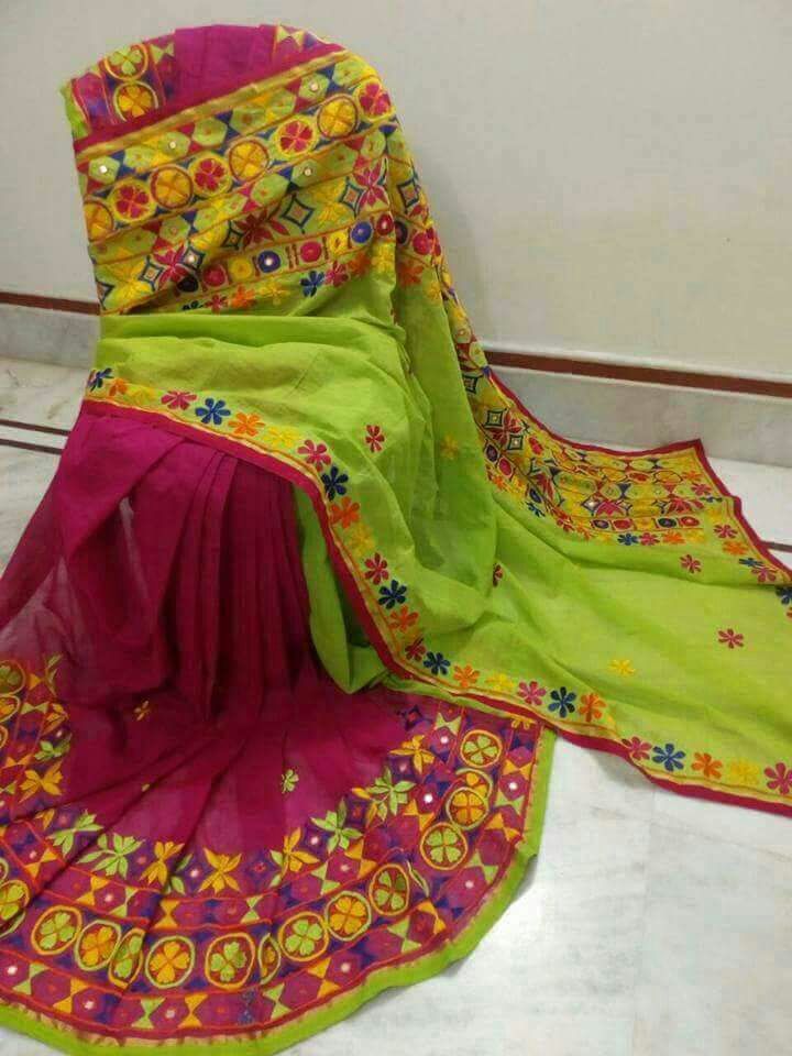 हैंडलूम काठियावाड़ी वर्क साड़ी