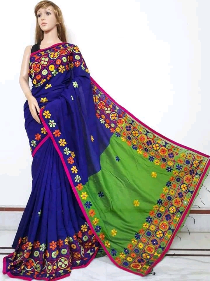 हैंडलूम काठियावाड़ी वर्क साड़ी