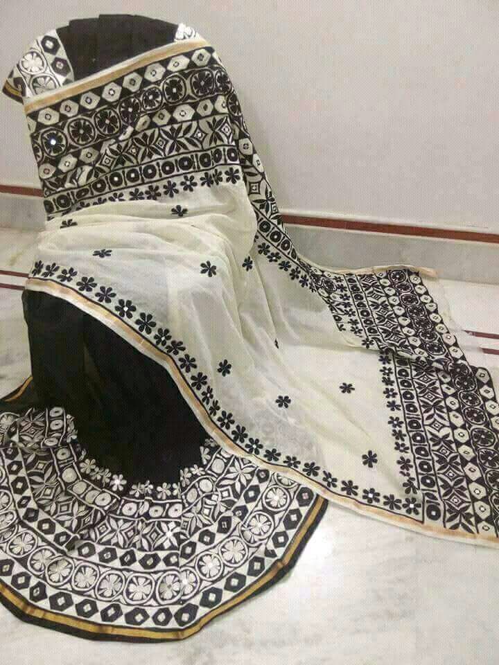 हैंडलूम काठियावाड़ी वर्क साड़ी