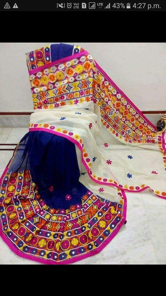 हैंडलूम काठियावाड़ी वर्क साड़ी