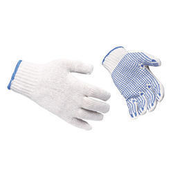 Hand Gloves Polka Dotted - Cotton With Pvc Dots, Unisex Design For Industrial Use, Available In Blue And White Colors