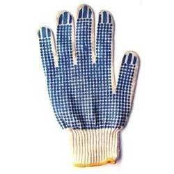 Hand Gloves Polka Dotted - Cotton With Pvc Dots, Unisex Design For Industrial Use, Available In Blue And White Colors